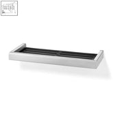 Modern rectangular soap dish with stainless steel frame and black rubber interior for linea shower shelf use