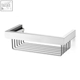 Modern chrome-finished linea shower basket with sleek rectangular top and wire mesh base for stylish bathroom storage