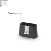 Black zaoc toilet paper holder with sleek brushed stainless steel rod and accent panel featuring drying bar design