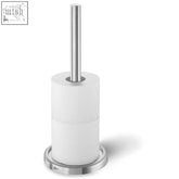 Zack mimo spare toilet roll holder with a sleek white ceramic brush holder and brushed stainless steel handle and base