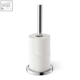 Chrome finished zack mimo stainless steel spare toilet roll holder with sleek cylindrical design holding two white rolls