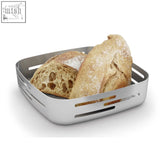 Modern matt brushed stainless steel bread basket by zack panore with sleek rectangular design and horizontal slits