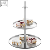 Zack pilio premium two-tier dessert stand in brushed stainless steel with sleek modern design for cakes and cookies