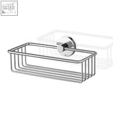 Chrome-finished stainless steel zack scala shower basket with sleek rectangular wire design and wall-mounted circular base