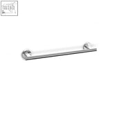Chrome finished scala towel rail in polished stainless steel with circular mounts for sleek bathroom towel storage
