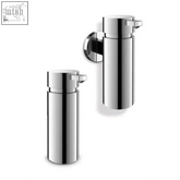 Chrome-finished scala soap dispenser set with sleek cylindrical design in polished stainless steel wall-mounted and freestanding