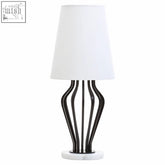 Zada black and white table lamp with black wrought iron base white conical shade and marble base white table lamp