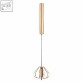 Light gold 30cm zamin press and spin whisk with sleek metal handle and wire mesh head for easy mixing