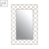 Silver-toned arabesque wall mirror with ornate geometric lattice frame for elegant wall decor