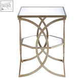 Silver-toned mirrored zariah cross design side table with intricate antique silver finish metal frame