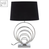 Modern table lamp with brushed chrome sphere base and matte black drum shade by zayda for stylish lighting