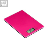 Zing hot pink glass kitchen scale with a digital black display screen perfect for precise kitchen use