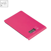 Zing hot pink tempered glass kitchen scale with sleek rectangular design and black display screen