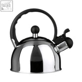 Shiny zion stainless steel 1 litre whistling kettle with black plastic handle and spout lid