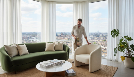 Designer reviewing luxury living room furniture