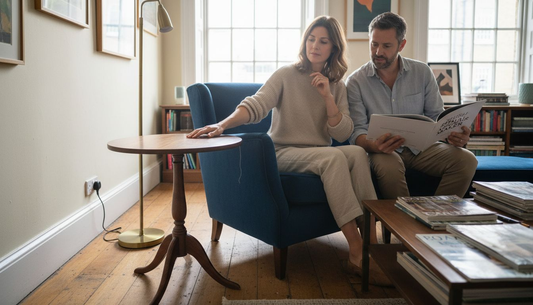 Couple examining bespoke designer furniture