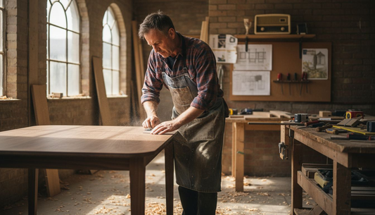 Artisan crafting bespoke table in workshop