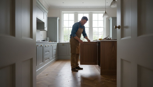 Carpenter installs bespoke walnut cabinetry