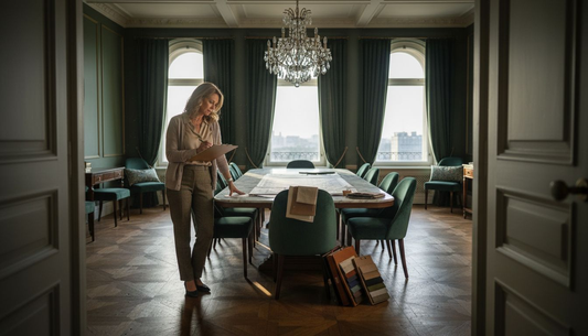 Designer assessing luxury dining room details