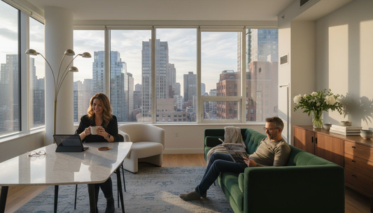 Modern apartment with luxury furniture and urban view