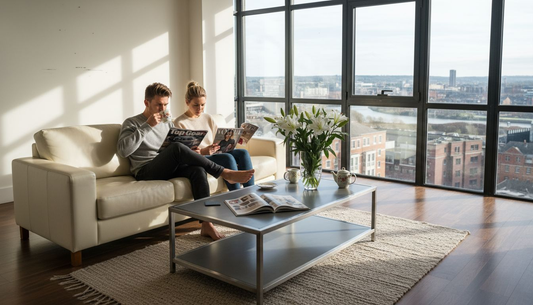 Couple in contemporary luxury living room
