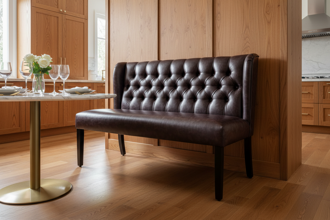 deep buttoned bench on legs