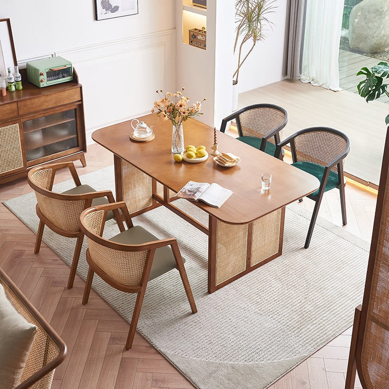 Waldron Rattan Dining Table Set, Solid Wood & Rattan