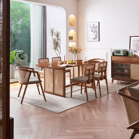 Waldron Rattan Dining Table Set, Solid Wood & Rattan
