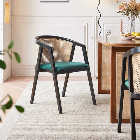 Waldron Rattan Dining Table Set, Solid Wood & Rattan