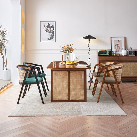 Waldron Rattan Dining Table Set, Solid Wood & Rattan