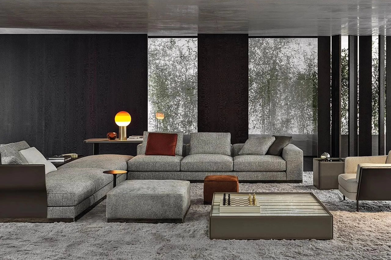 Gerry Five Seater, Six Seater Corner Sofa, Linen & Nappa Real Leather