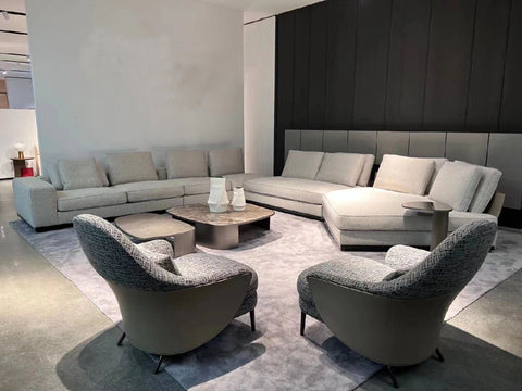 Gerry Five Seater, Six Seater Corner Sofa, Linen & Nappa Real Leather