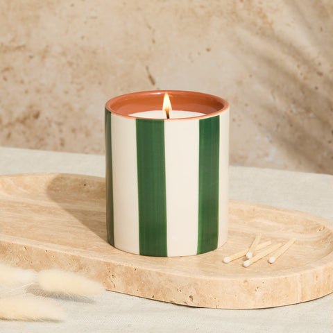 Marrakesh: Olive Striped Candle - Oud & Leather