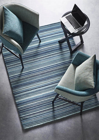 Fine Stripes Blue Wool Rug