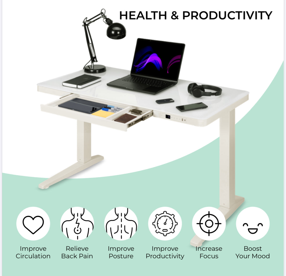 E-Max Electric Height Adjustable Desk White (Glass Top) – Purus Life