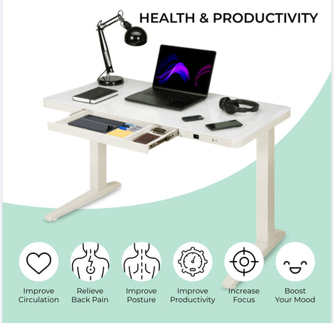E-Max Electric Height Adjustable Desk White (Glass Top) – Purus Life
