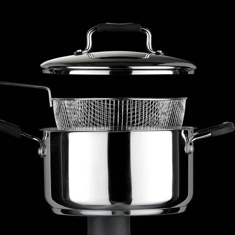 Tenzo 22 cm Stainless Steel Chip Pan with Glass Lid and Wire Basket