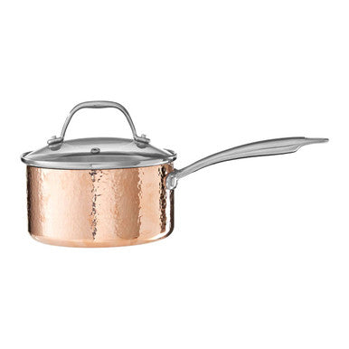 Minerva Small 16 cm Hammered Copper Finish Saucepan with Lid