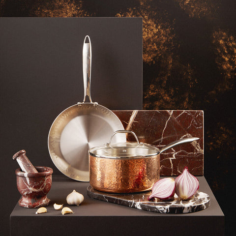 Minerva Copper Finish 24 cm Hammered Frying Pan
