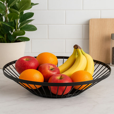 Emery Matt Black Fruit Basket with Flat Base