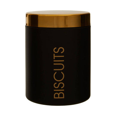 Liberty Black Enamel Biscuit Canister with Gold Lid