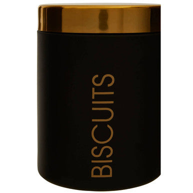 Liberty Black Enamel Biscuit Canister with Gold Lid