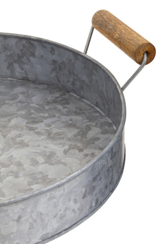Drummond Round Galvanised Steel Tray With Wood Handles