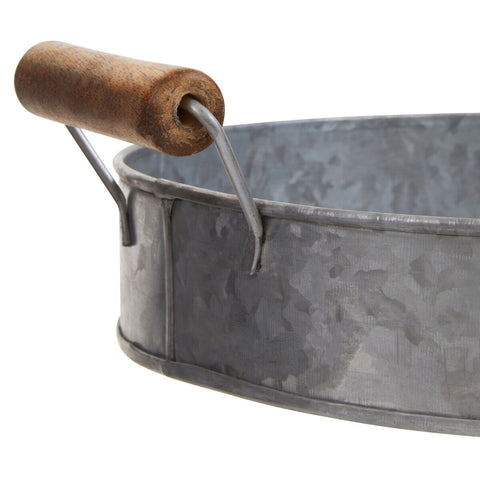 Drummond Galvanised Steel Round Tray With Wood Handles