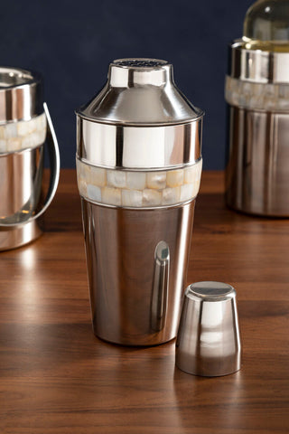 Silver Cocktail Shaker With Mother Of Pearl Inlay