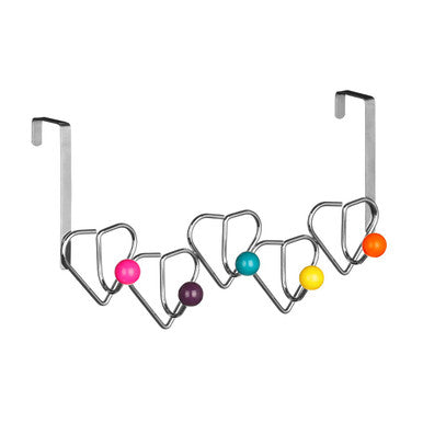 Jaxen 5 Hook Heart Design Over Door Hanger With Multi Coloured Balls