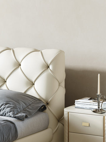 Baal King Size / Super King Size Bed, Leather, With Beside Table