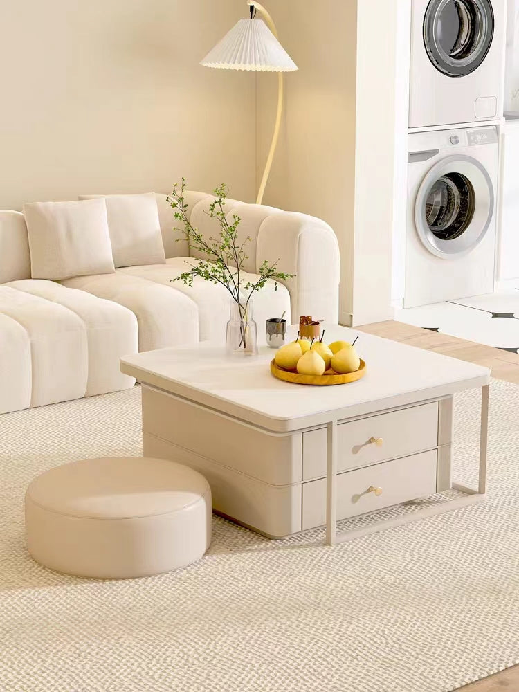 Eclipse Nesting Coffee Table Set With Matching Ottoman, Cream