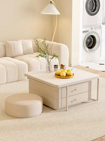 Eclipse Nesting Coffee Table Set With Matching Ottoman, Cream