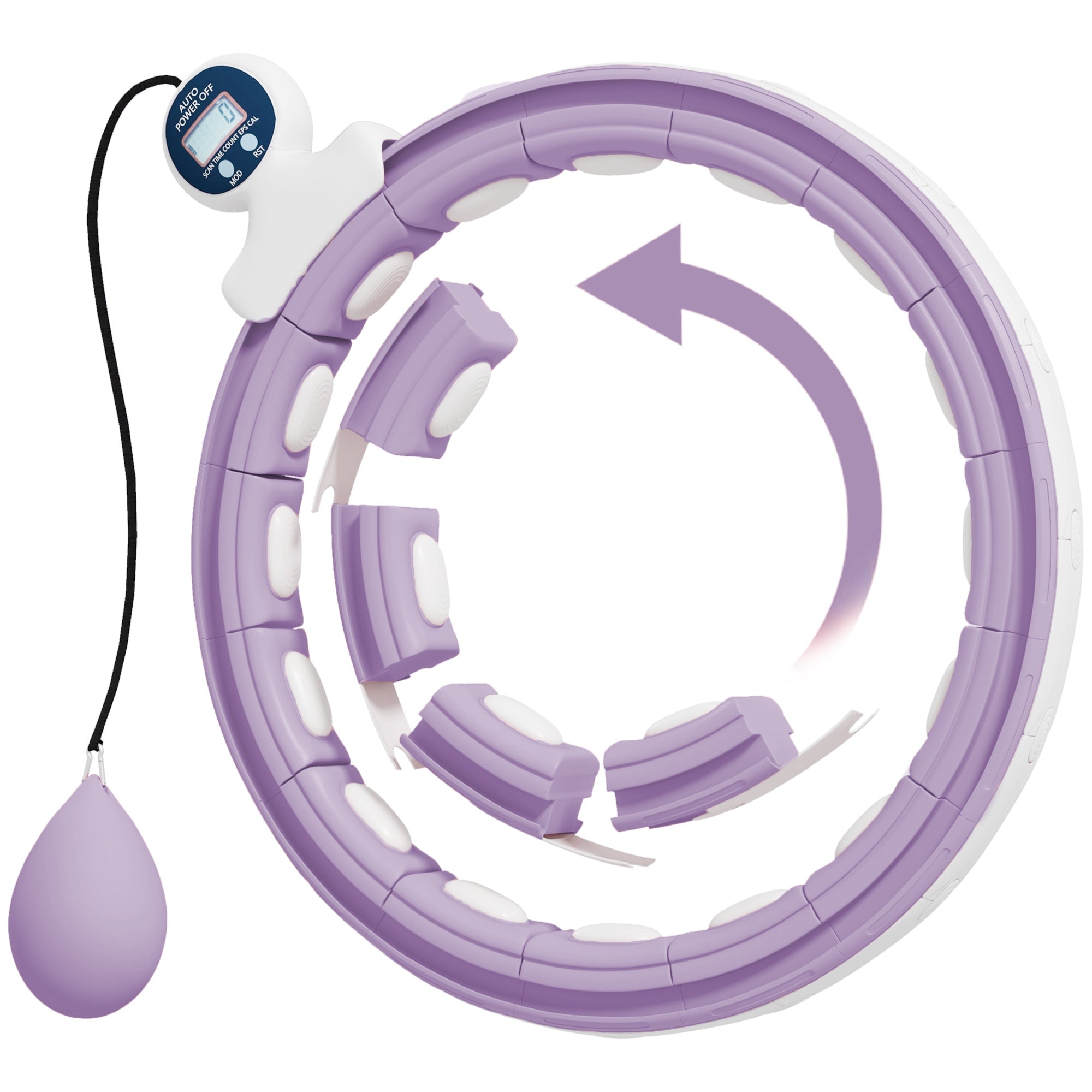 SPORTNOW Smart Weighted Hula Hoop, Massage Hula Ring w/ 16 Detachable Knots, 360° Auto-Rotating Ball, Digital Counter, Purple